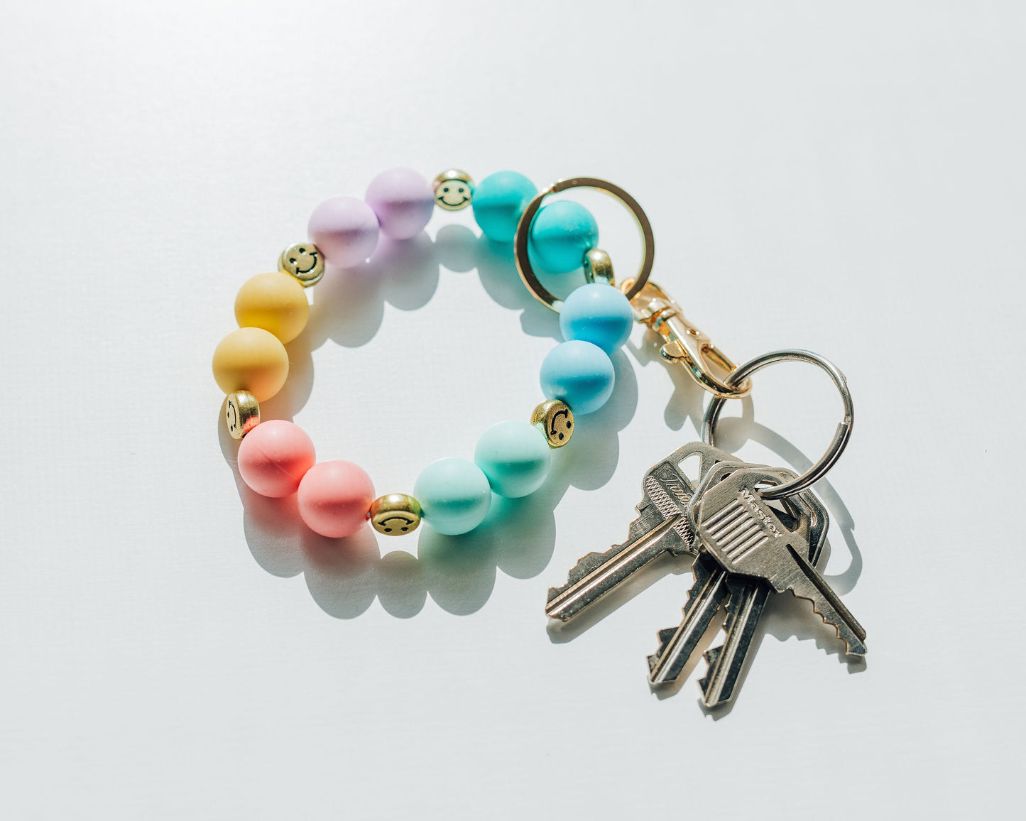Smiley Silicone Beaded Keychain / Stretch Wristlet Keychain