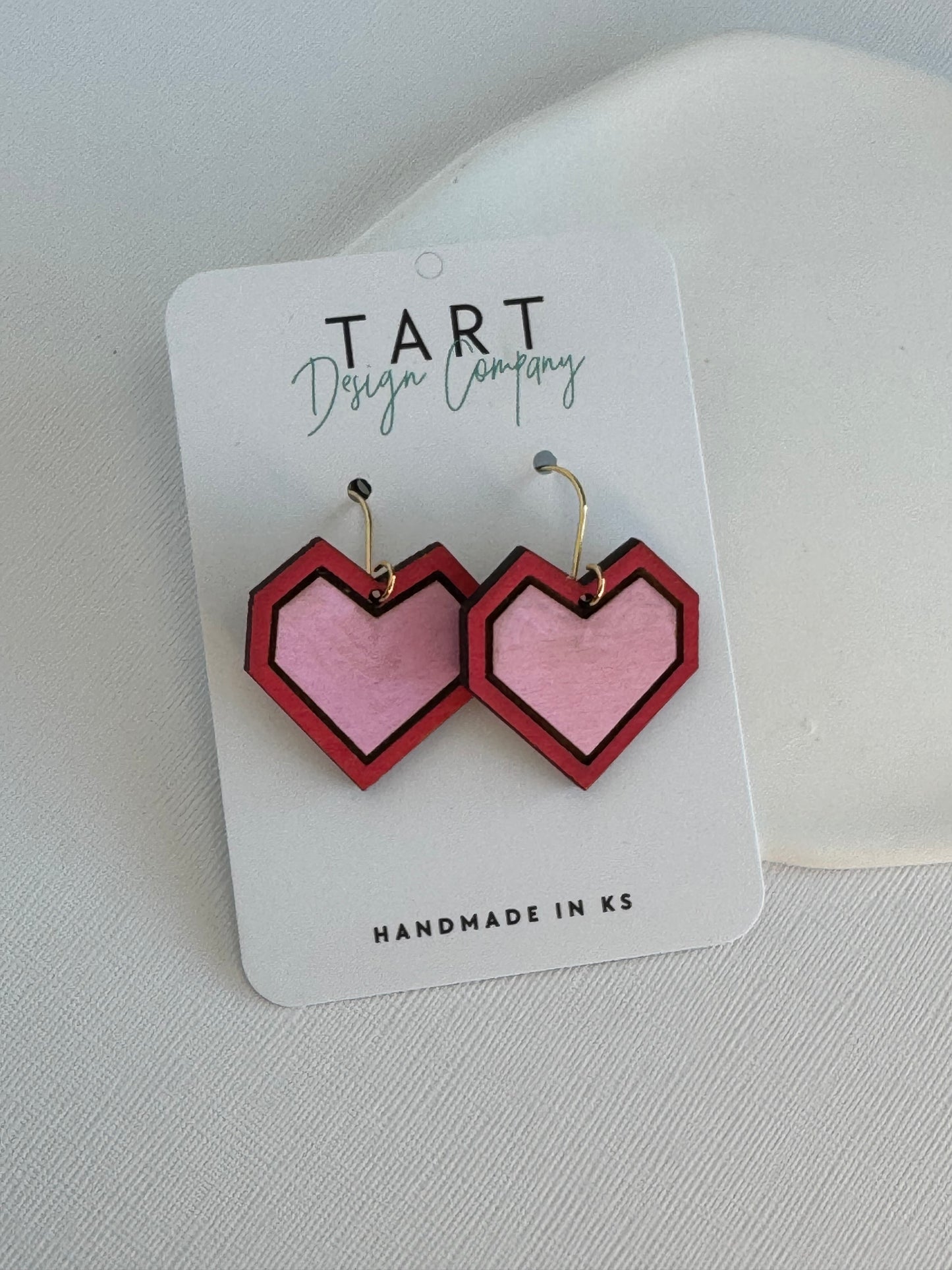 Wooden Geometric Heart Dangle Earrings