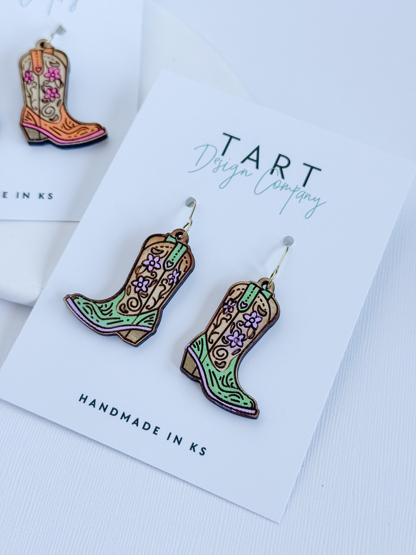 Floral Wooden Boot Dangles