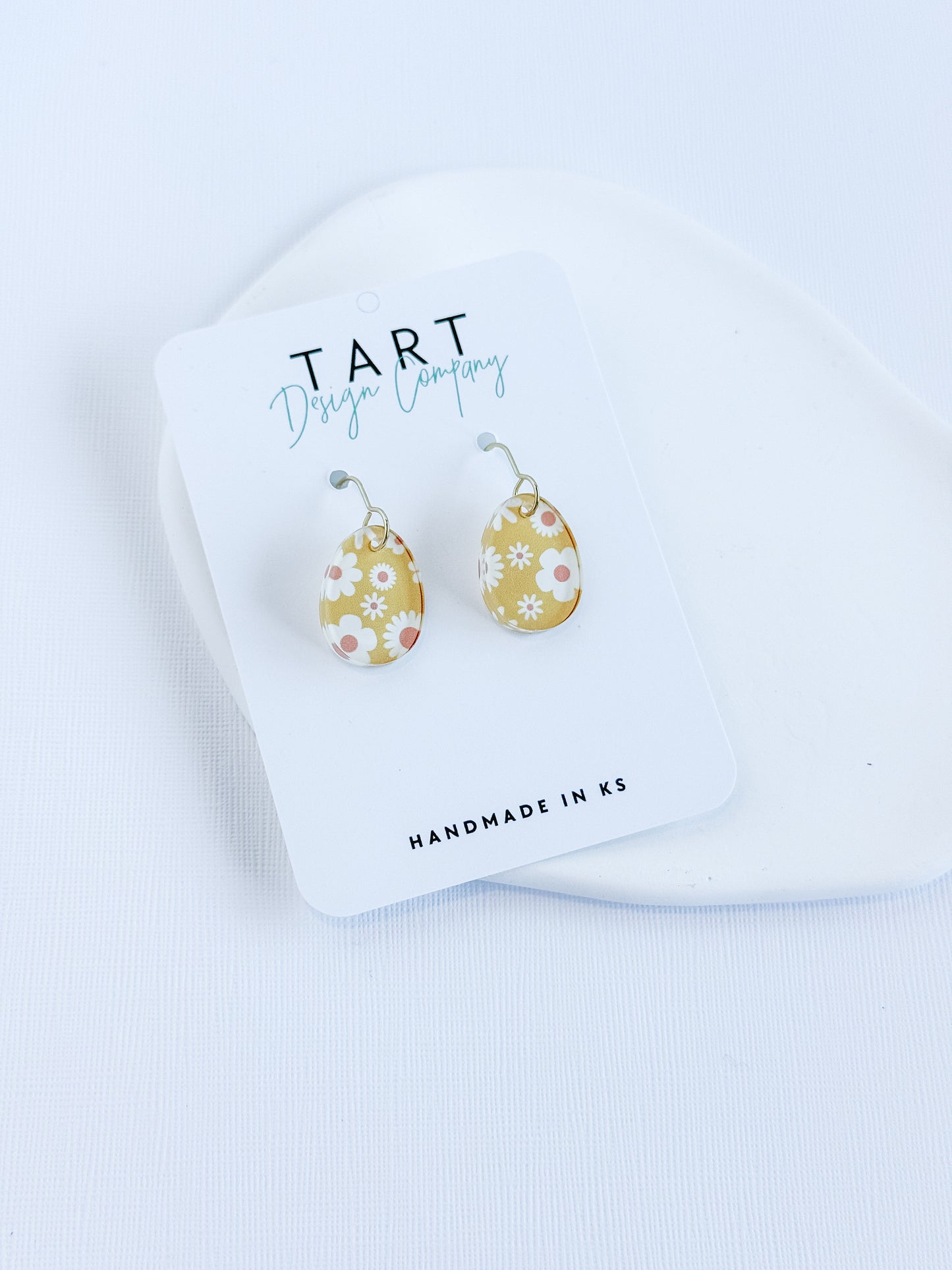 Small Acrylic Easter Egg Earrings with Yellow floral print