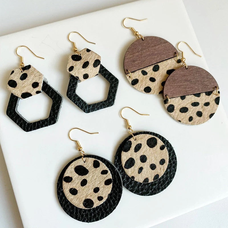 Leopard Leather Dangle Earrings