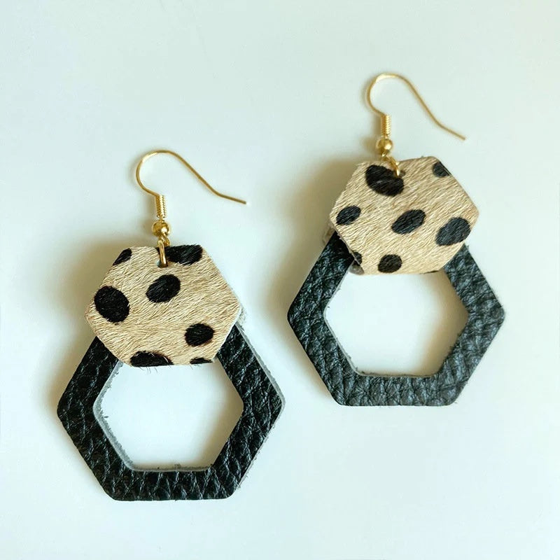 Leopard Leather Dangle Earrings