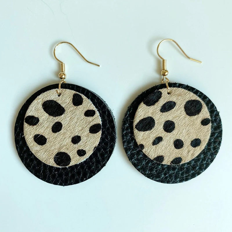 Leopard Leather Dangle Earrings
