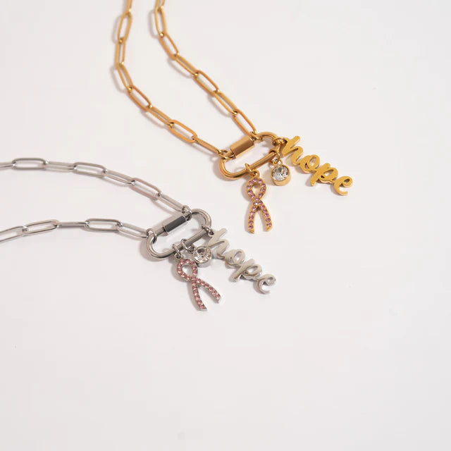 Breast Cancer Carabiner Paper Clip Necklace