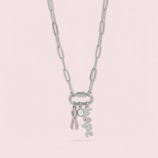 Breast Cancer Carabiner Paper Clip Necklace