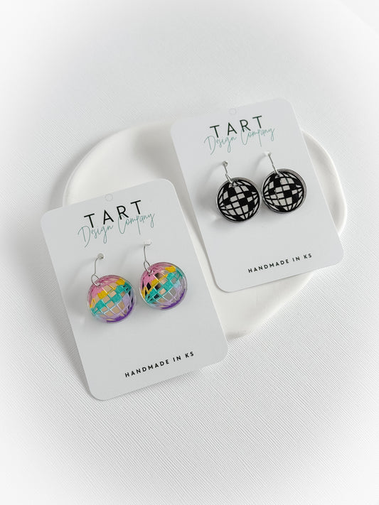 Disco Ball Acrylic Dangle Earrings