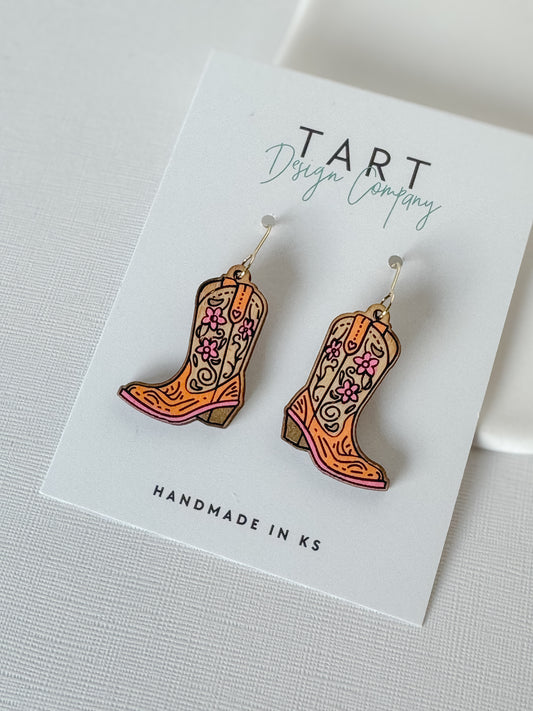 Floral Wooden Boot Dangles