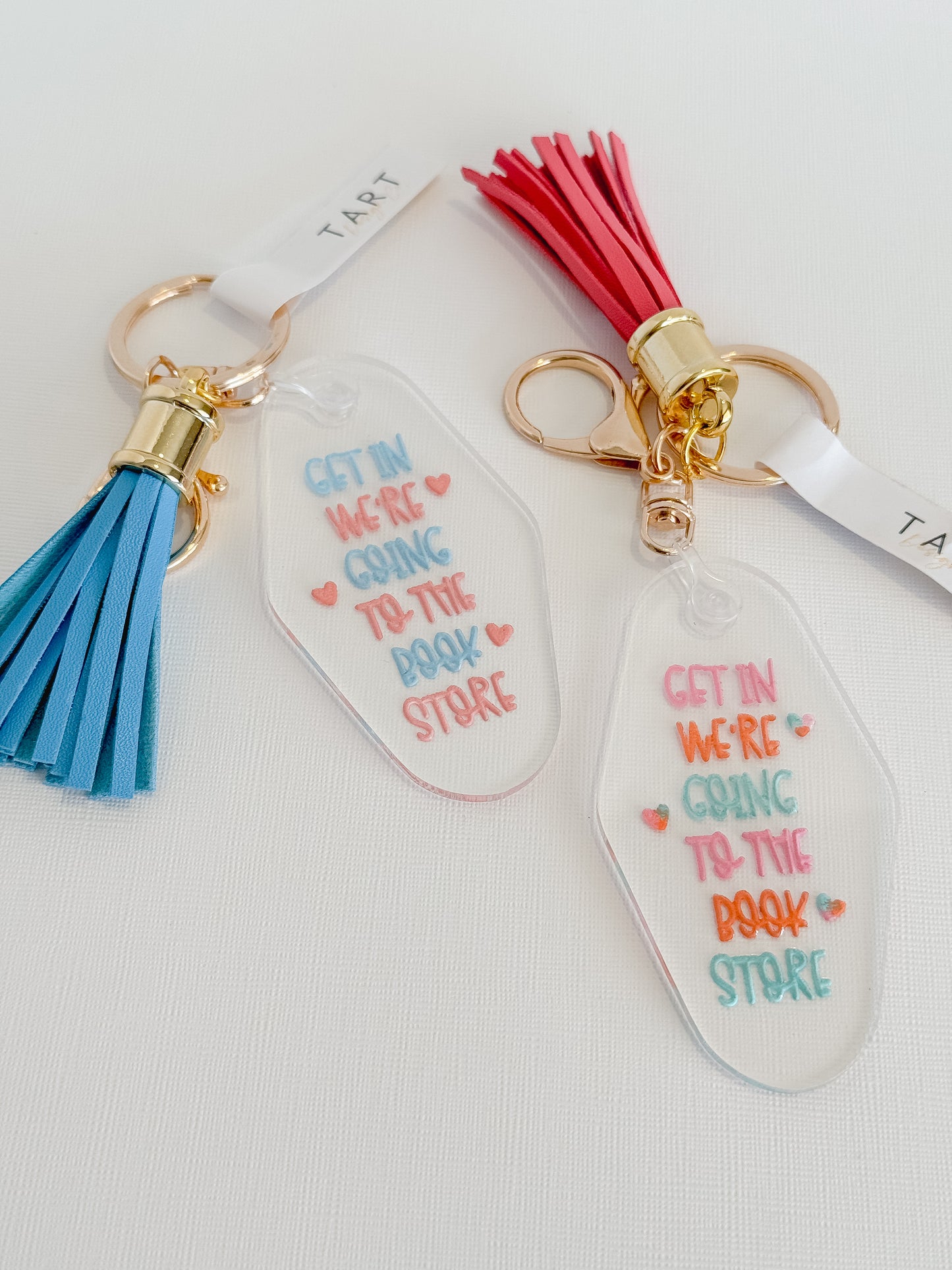 Get In We're Going to the Bookstore Engraved Motel Keychain