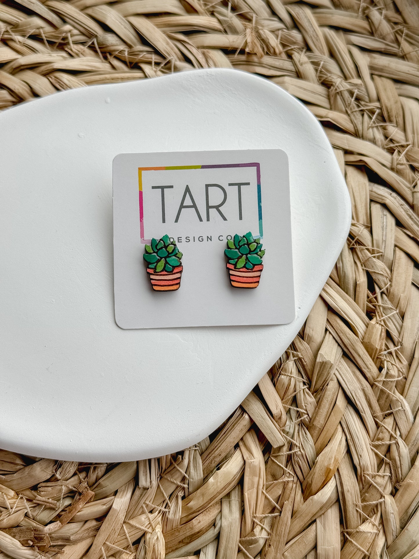 Succulent Wooden Stud Earring