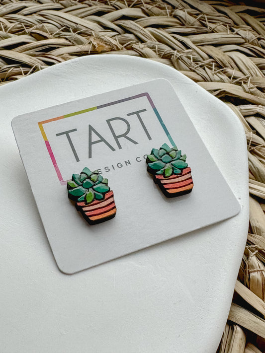 Succulent Wooden Stud Earring