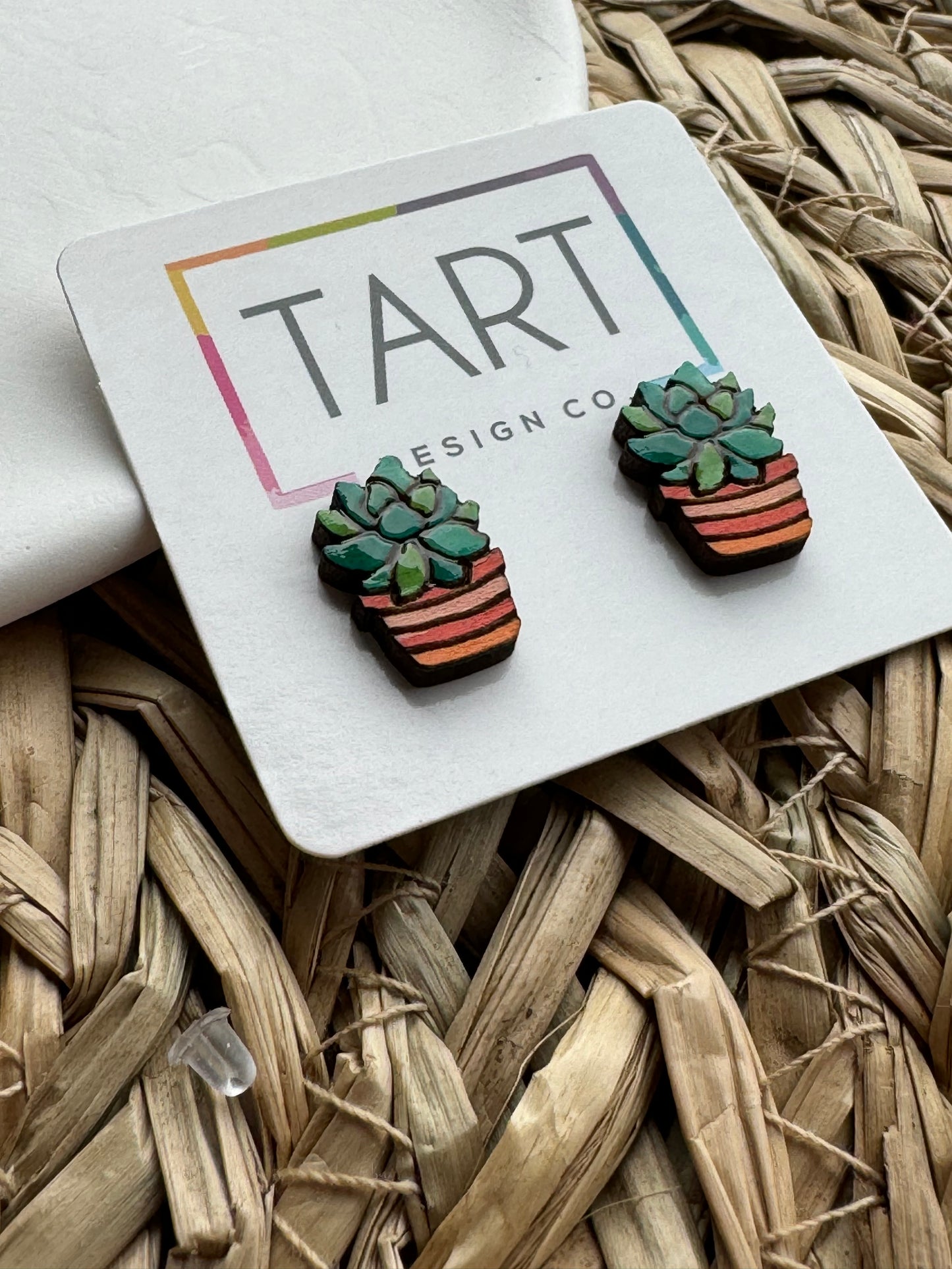 Succulent Wooden Stud Earring