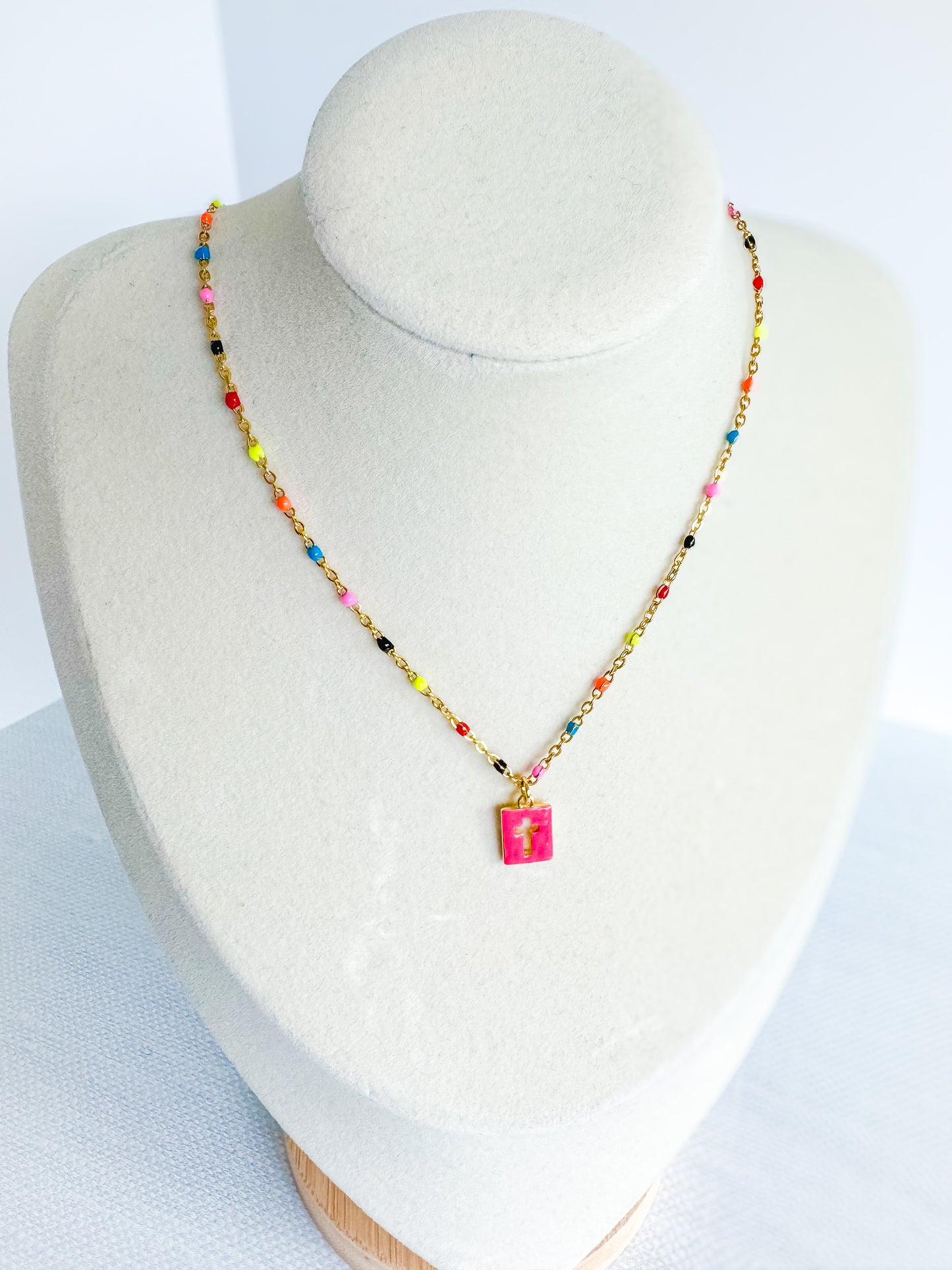 Confetti Chain Cross Necklace