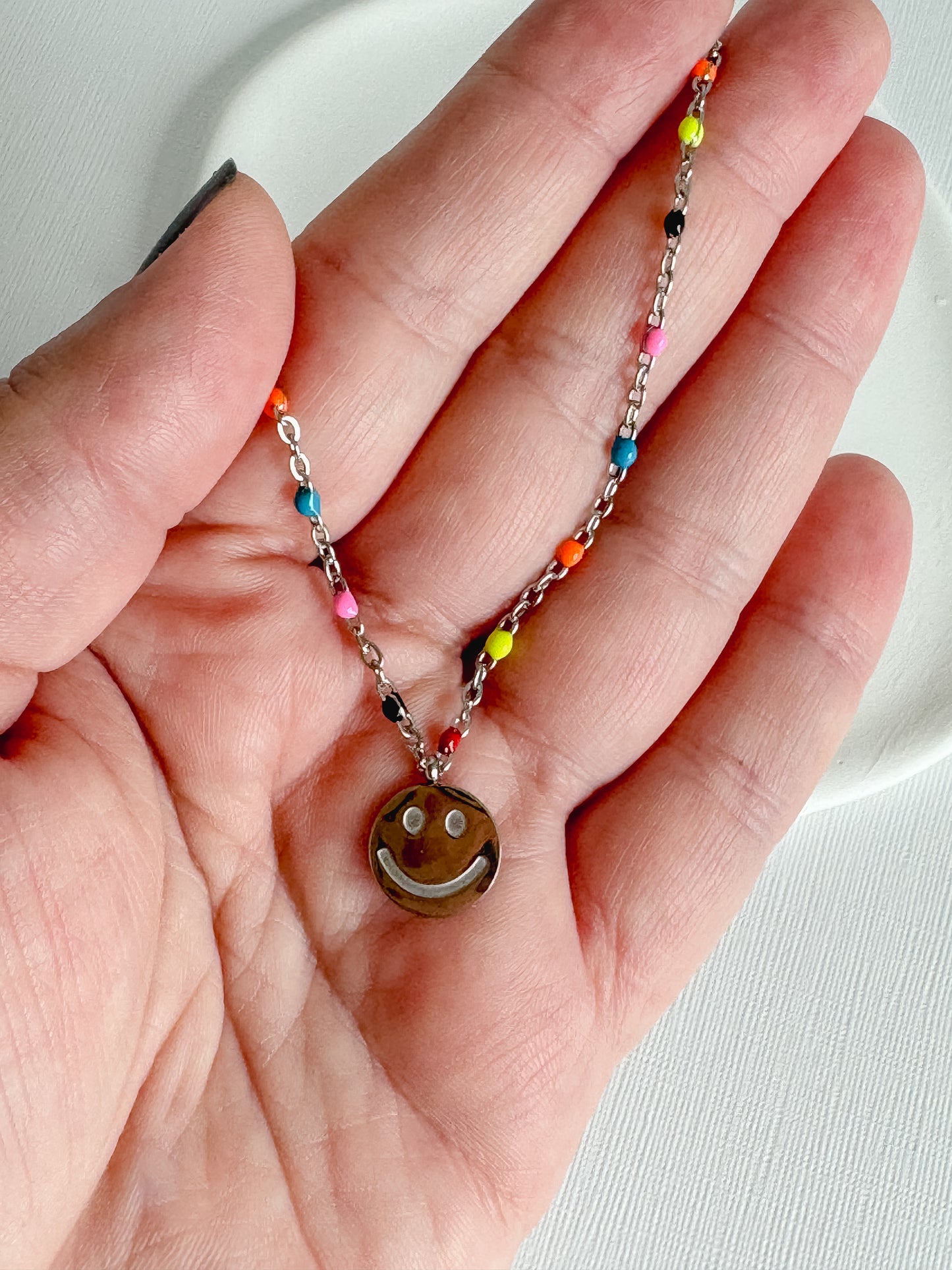 Confetti Chain Smiley Necklace