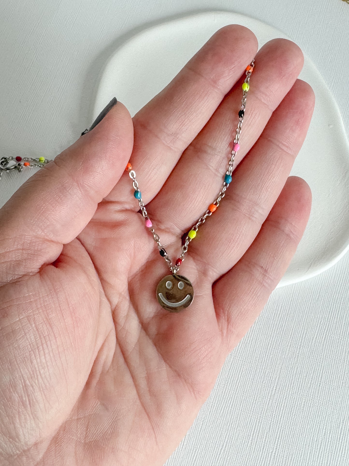 Confetti Chain Smiley Necklace