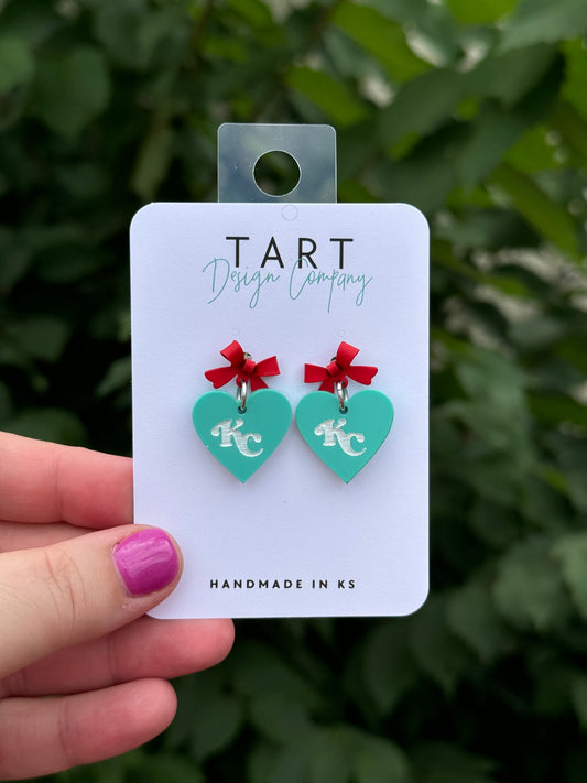 KC Teal and Red Bow Dangles