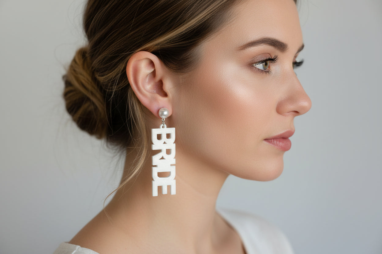 Bride Statement Earrings on Model