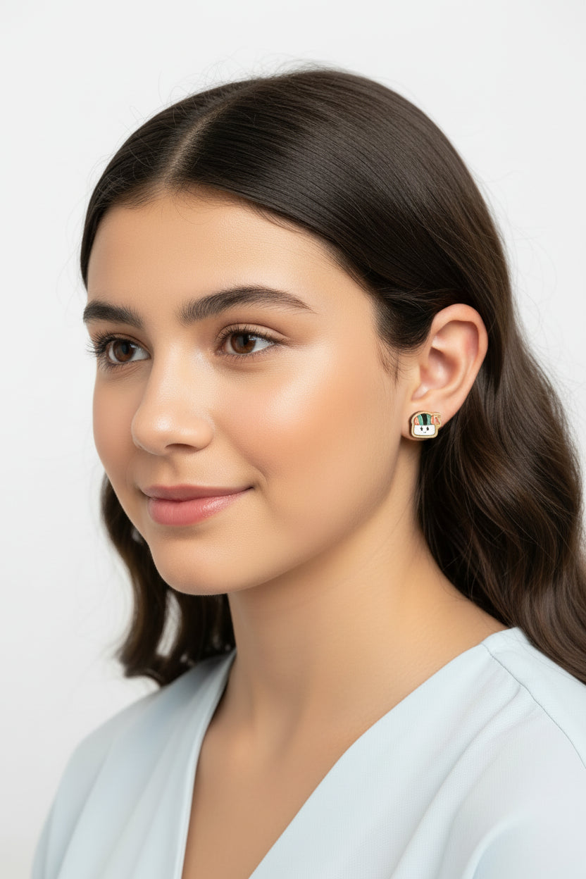 Sushi Wooden Stud earring on a Model