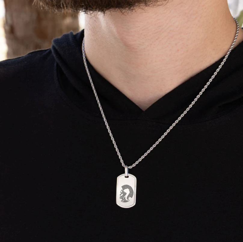 Trojan Mascot Engraved Dog Tag on Rope Chain (AMS)