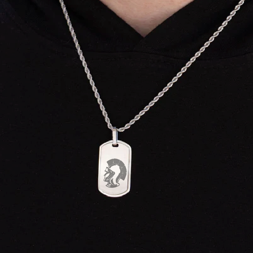 Trojan Mascot Engraved Dog Tag on Rope Chain (AMS)