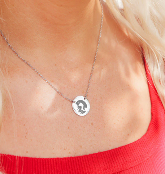 Trojan Mascot Engraved Circle Pendant on Loop Chain (AMS)