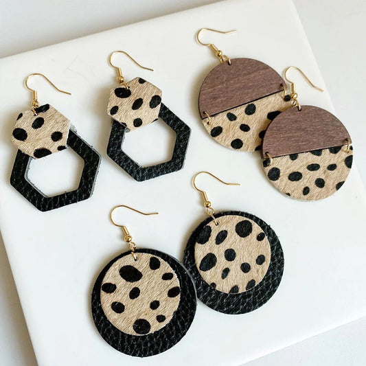 Leopard Leather Dangle Earrings