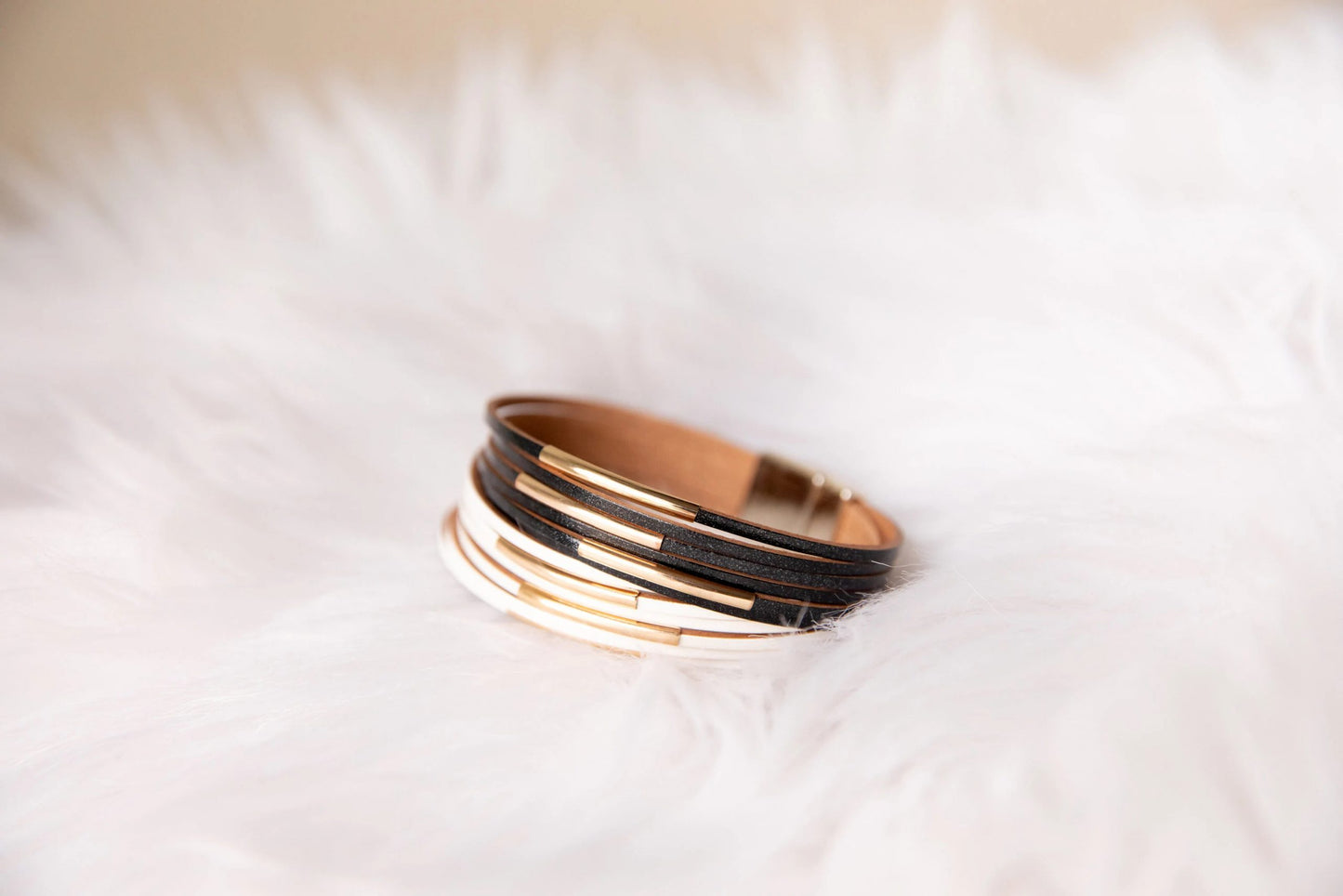Black and White with Gold Accent Stacked Bracelet