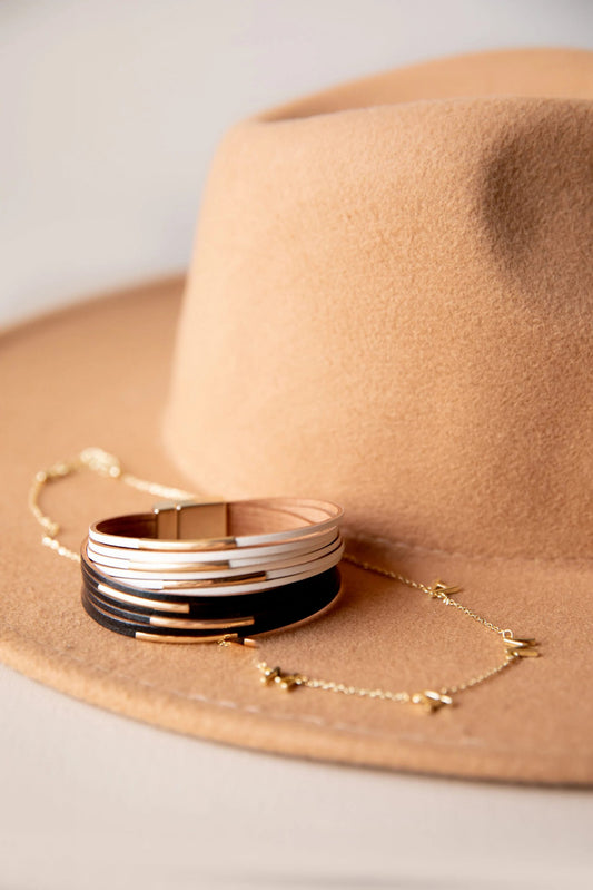 Black and White with Gold Accent Stacked Bracelet