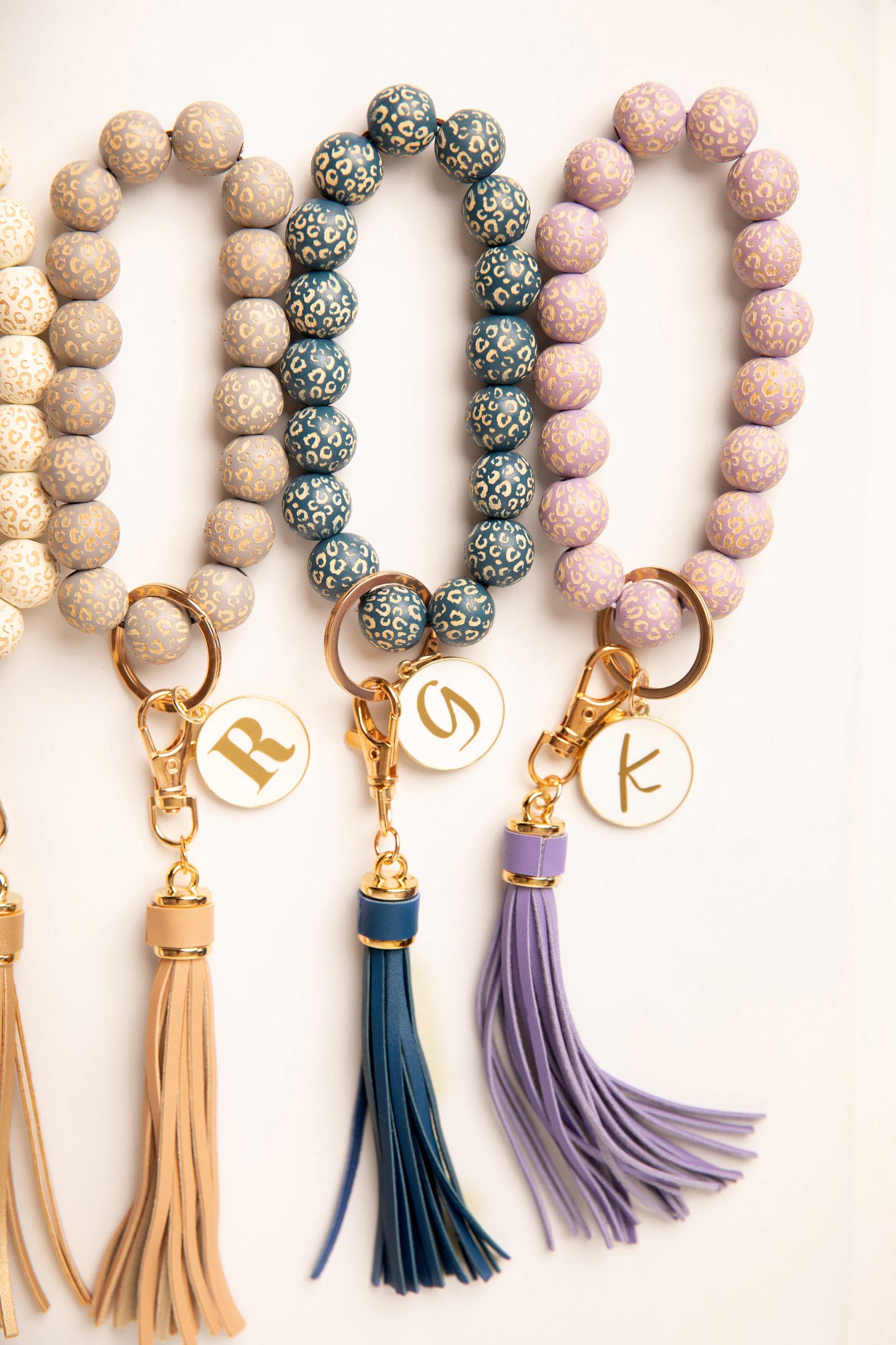 Leopard Wooden Bead Bracelet Keychain