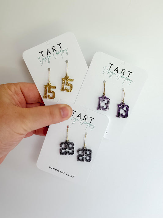 Mini Jersey Number Earrings / Custom Sports Jersey Number Earrings