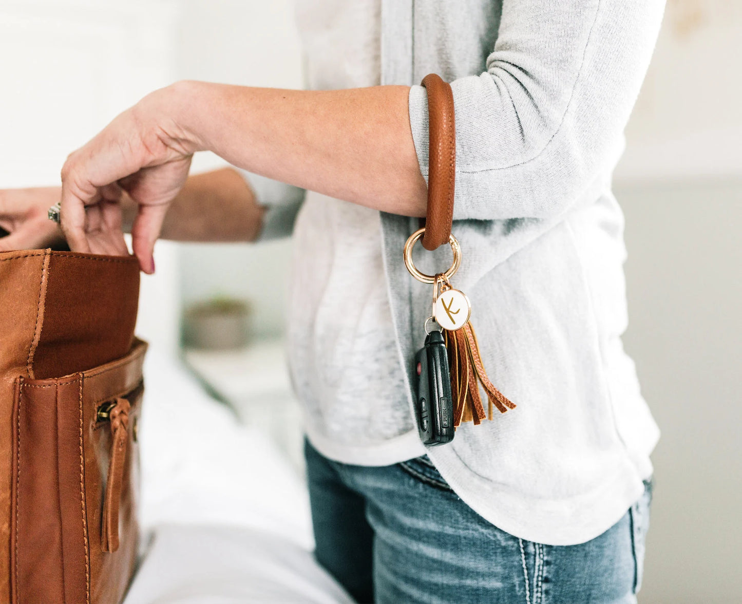 Bracelet Keychain / O Ring Personalized Leather Keychain Bangle