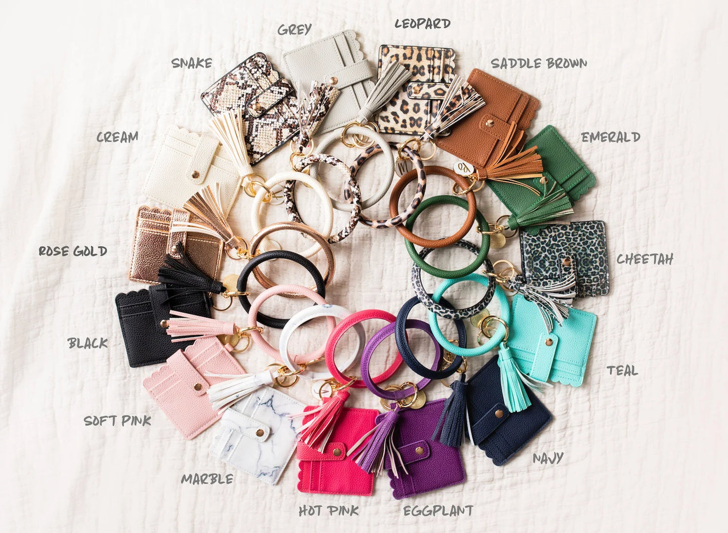 Bracelet Wallet Keychain / O Ring Personalized Leather Keychain Bangle with Wallet