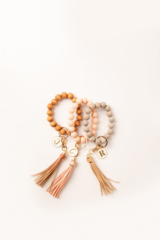 Leopard Wooden Bead Bracelet Keychain