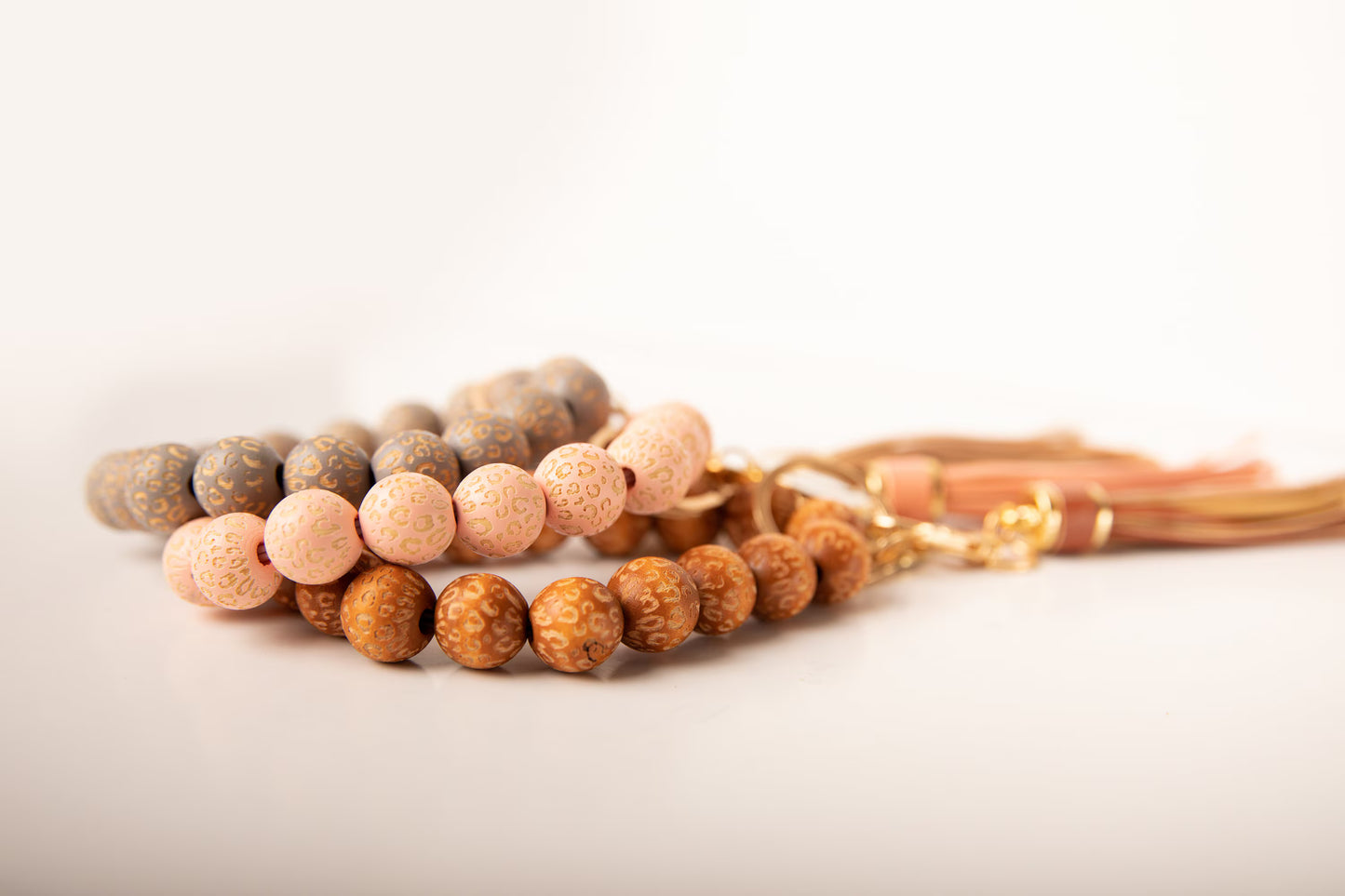 Leopard Wooden Bead Bracelet Keychain