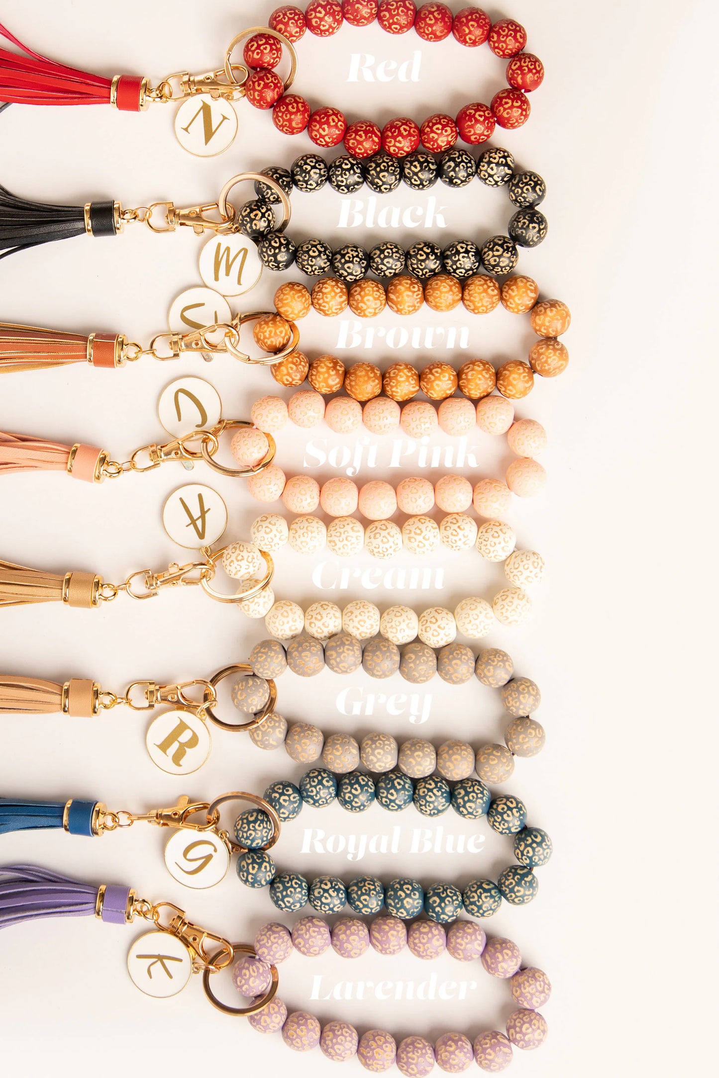 Leopard Wooden Bead Bracelet Keychain